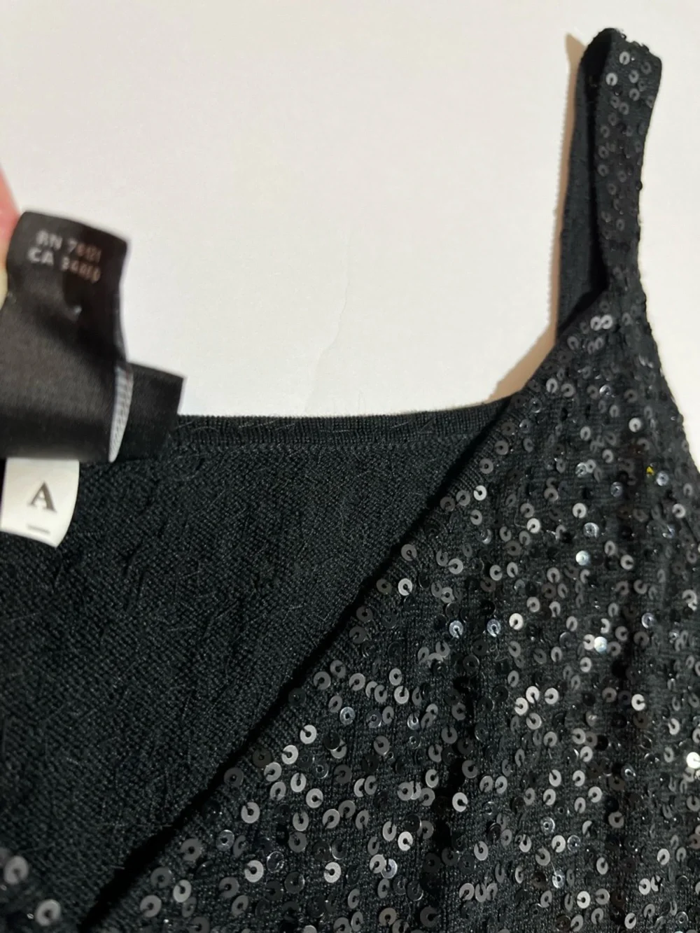 Eileen Fisher Black Sequin Silk Blend Sleeveless Shift Short Dress V Neck Medium - Picture 5 of 10
